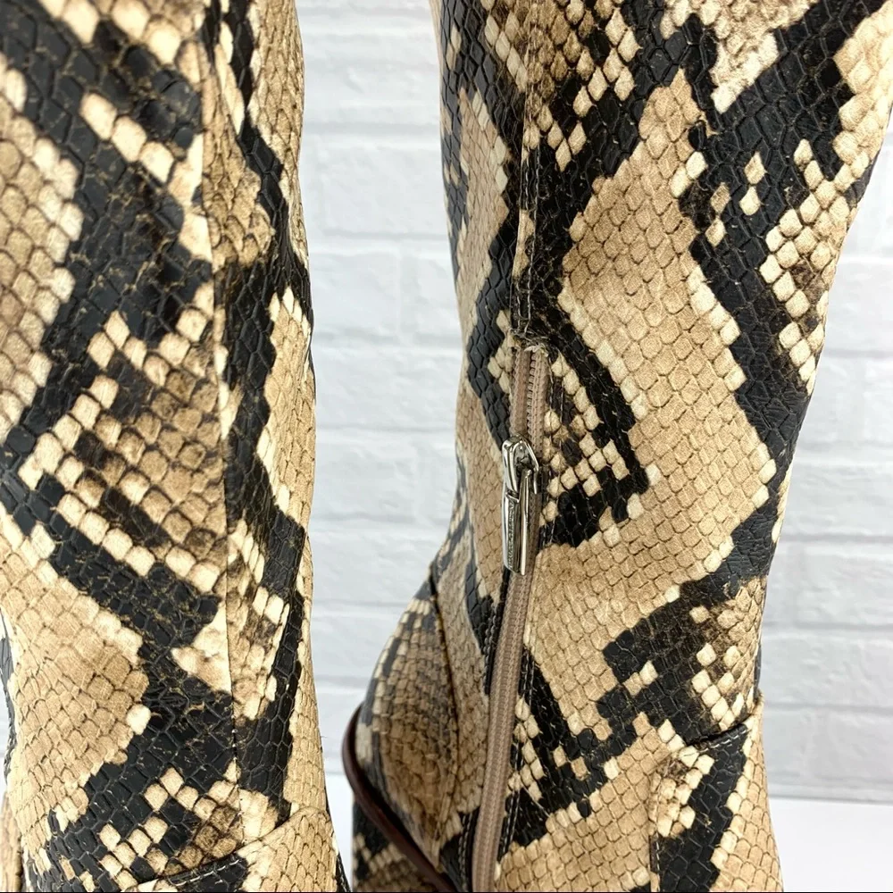 NEW! Vince Camuto Dreven Over The Knee Snake Square Heel Boots Shortbread